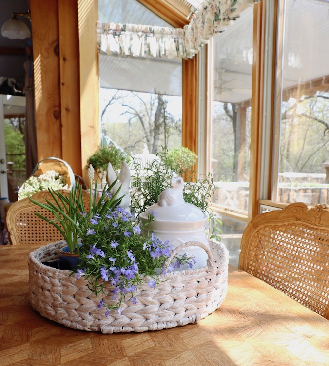 Botanic Bleu Spring Blue and White Basket Arrangement